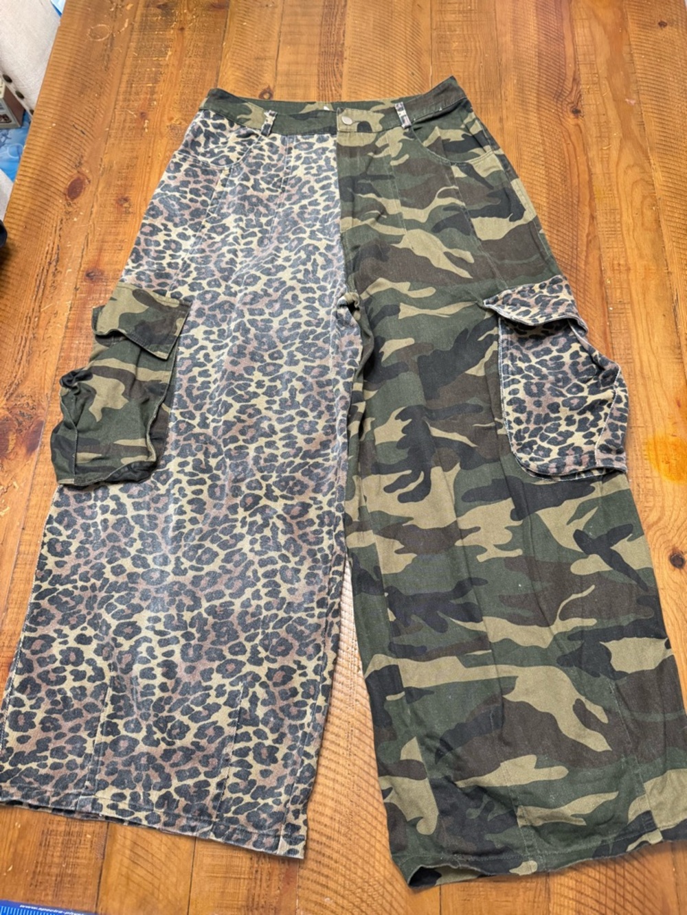 BiBi Women Straight Leg Cargo Jeans — Camo & Leopard Mix